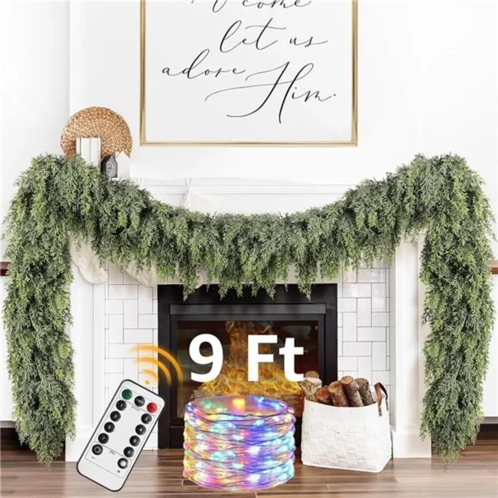Christmas Garland with Lights for Mantle - Decorations 9ft Realistic